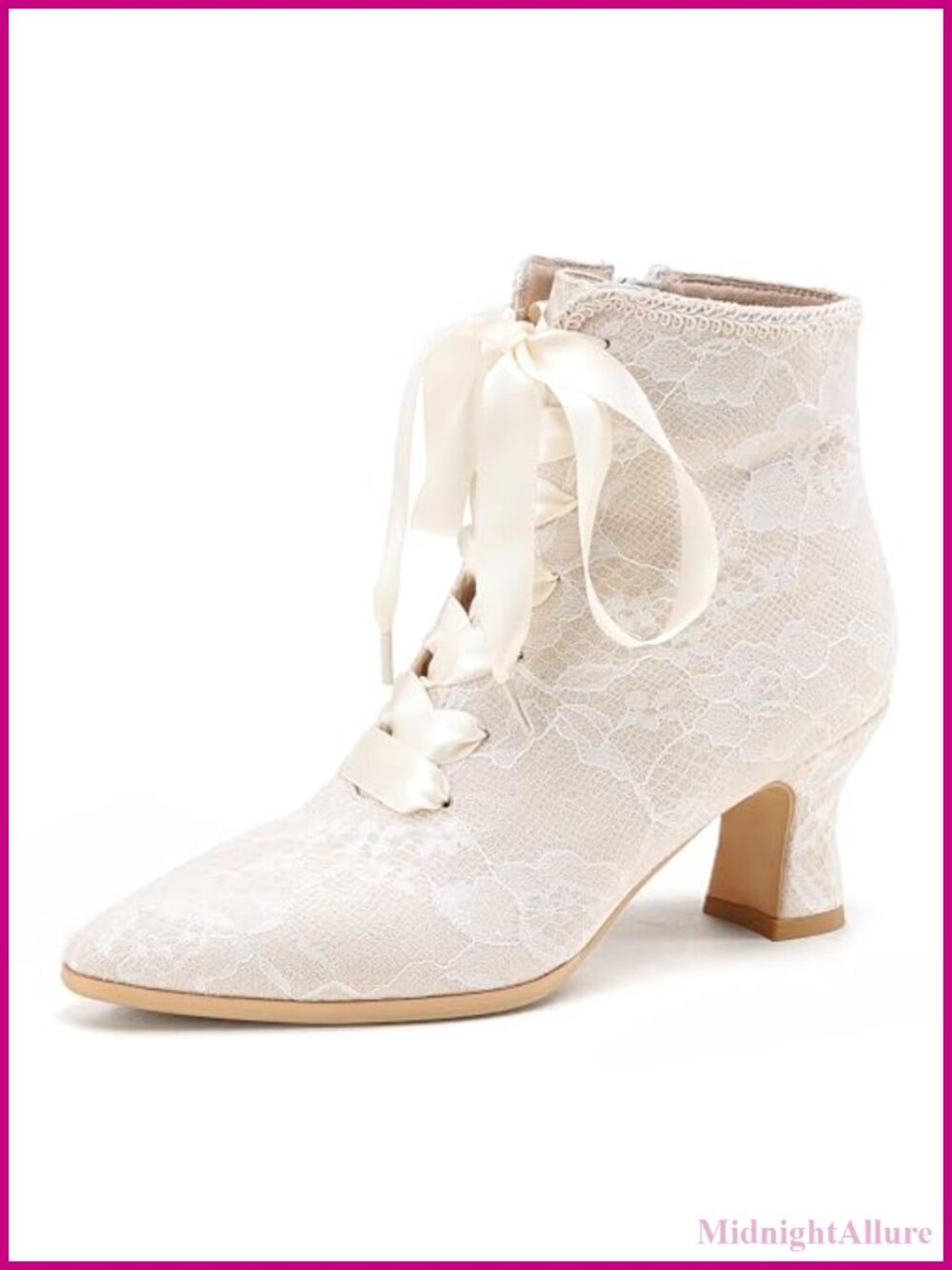 Victorian Lace Up Pointed Toe Ankle Boots Kitten Heel Ribbon Bridal Booties